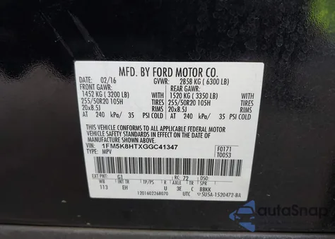2016 Ford Explorer Platinum from USA, damaged, VIN 1FM5K8HTXGGC41347